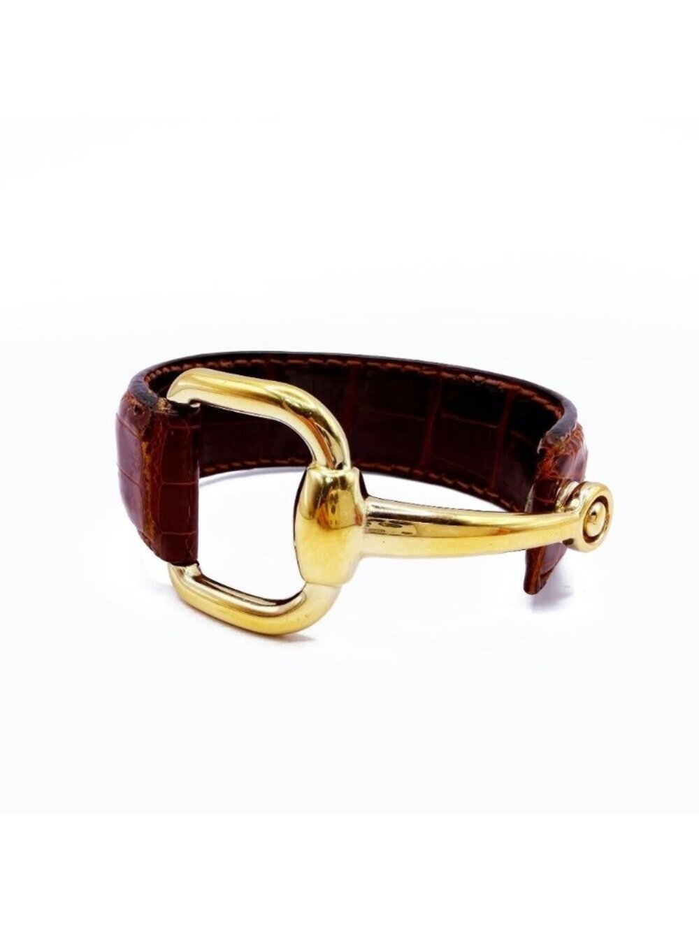 Gucci Horsebit Leather Bracelet Bangle Gold Hardware